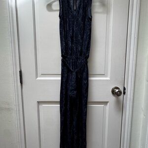 Banana Republic Navy Snake-Print Sleeveless Jumpsuit
